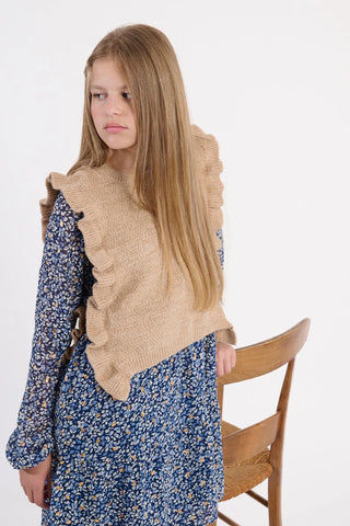 Girls Knitted Sleeveless Sweater - Beige