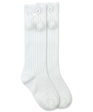 Jefferies Socks White Pom Pom Knee High Socks