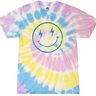 Azarhia Blue Glitter Smiley Face Tie Dye T-Shirt