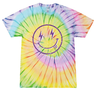 Azarhia Purple Glitter Smiley Face Tie Dye T-Shirt