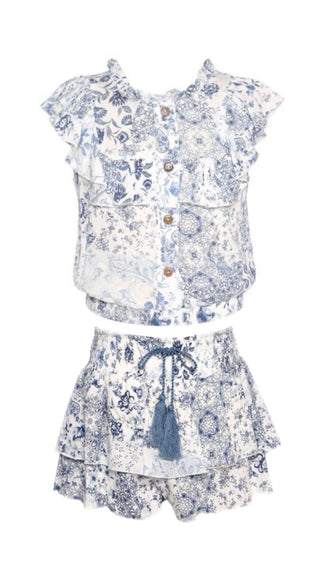 Hannah Banana Blue & White Floral 2Pc Skort Set