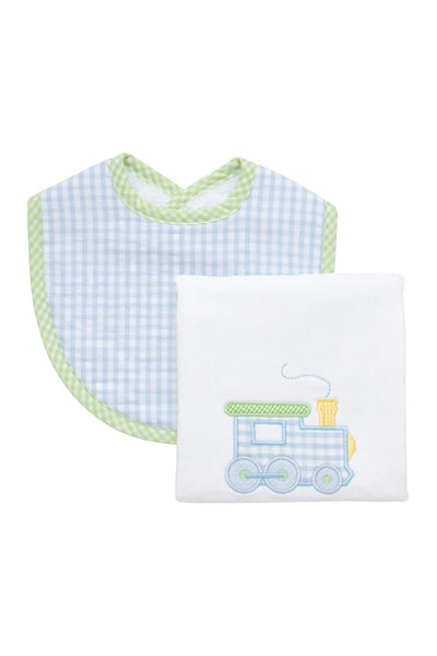 Boxed Applique Bib and Burp Cloth Set - Train