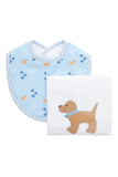 Boxed Applique Bib and Burp Cloth Set - Blue Lab Puppy
