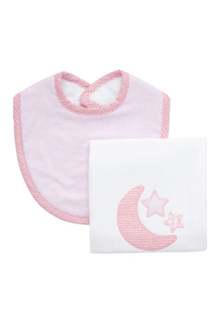 Boxed Applique Bib and Burp Cloth Set - Pink Lullaby