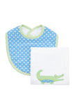 Boxed Applique Bib and Burp Cloth Set - Blue Alligator