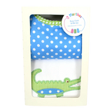Boxed Applique Bib and Burp Cloth Set - Blue Alligator