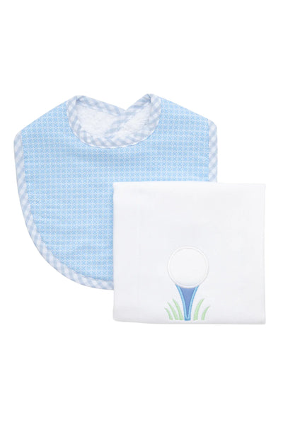 Boxed Applique Bib and Burp Cloth Set - Golf (Blue)