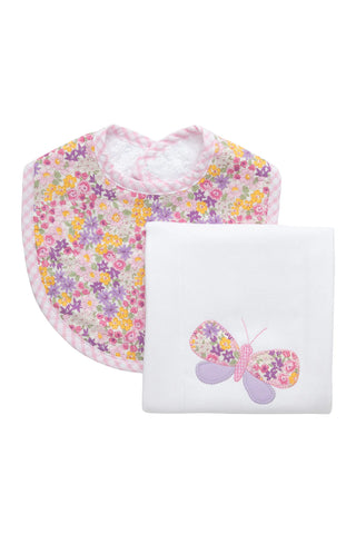 Boxed Applique Bib and Burp Cloth Set - Butterfly