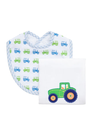 Boxed Applique Bib and Burp Cloth Set - Tractor