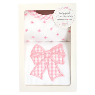 Boxed Applique Bib and Burp Cloth Set - Pink Bow