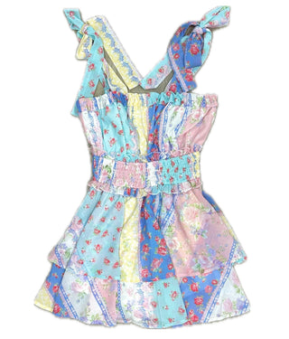 Pastel Multi Floral Printed Tie Shoulder Double Layer Romper