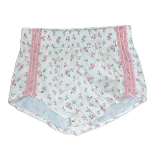 Pink Floral Prints Lace Mesh Detail Shorty Shorts W/ Panty Lining