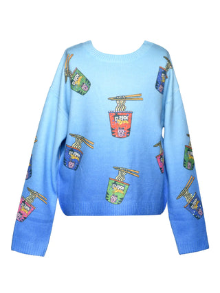 Noodle Print Knit L/S Sweater - Blue
