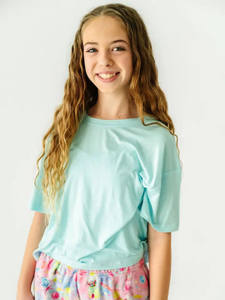 Macaron + Me Boxy Knit Tee - Turquoise