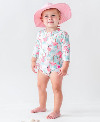 Ruffleboats Vibrant Flamingo Long Sleeve Rash Guard