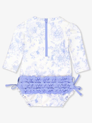 Rufflebutts Butterfly Garden Toile L/S Rashguard One Piece Swimsuit
