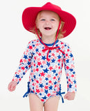 Rufflebutts Shimmer Star Spangled L/S Rashguard 1Pc Swimsuit