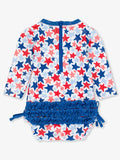 Rufflebutts Shimmer Star Spangled L/S Rashguard 1Pc Swimsuit