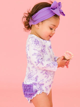 Rufflebutts 1Pc Wisteria Purple Butterfly Garden Toile L/S Swimsuit