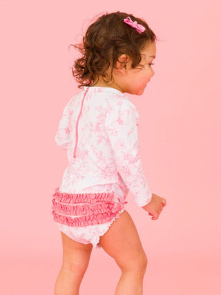 Rufflebutts 1Pc Bubblegum Pink Butterfly Garden Toile L/S Swimsuit