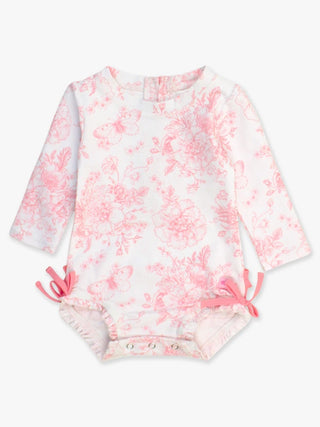 Rufflebutts 1Pc Bubblegum Pink Butterfly Garden Toile L/S Swimsuit