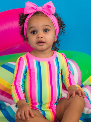 Neon Rainbow Stripe L/S Rashguard Swimsuit