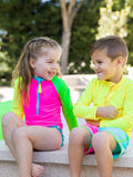 Neon Color Block L/S Zipper 1Pc Rashguard Swimsuit