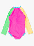 Neon Color Block L/S Zipper 1Pc Rashguard Swimsuit