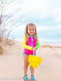 Neon Color Block L/S Zipper 1Pc Rashguard Swimsuit