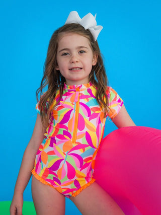 Neon Tropical Adventure S/S Rashguard Swimsuit