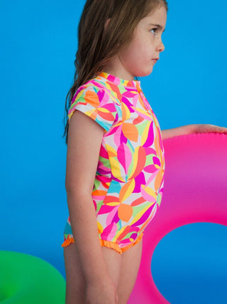 Neon Tropical Adventure S/S Rashguard Swimsuit