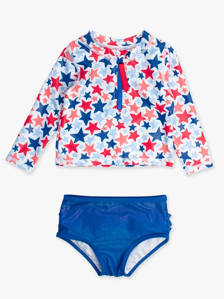 Shimmer Star Spangled  L/S Rashguard Zipper 2Pc Swimsuit