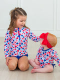 Shimmer Star Spangled  L/S Rashguard Zipper 2Pc Swimsuit