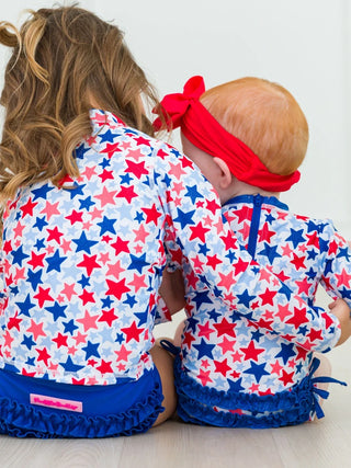 Shimmer Star Spangled  L/S Rashguard Zipper 2Pc Swimsuit