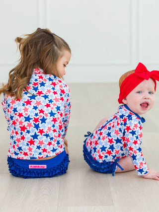 Shimmer Star Spangled  L/S Rashguard Zipper 2Pc Swimsuit