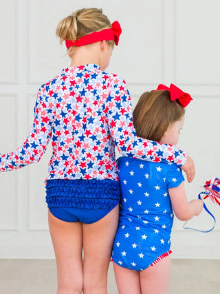 Shimmer Star Spangled  L/S Rashguard Zipper 2Pc Swimsuit
