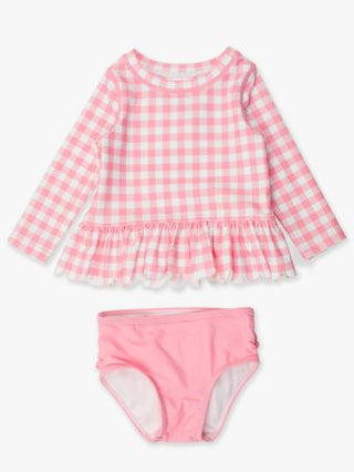 Ruffleboats Pink Gingham 2pc Rashguard