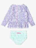 Rufflebutts Magical Mermaid Scalloped  L/S Rashguard 2Pc Swimsuit
