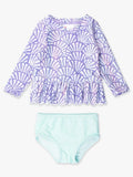 Rufflebutts Magical Mermaid Scalloped  L/S Rashguard 2Pc Swimsuit