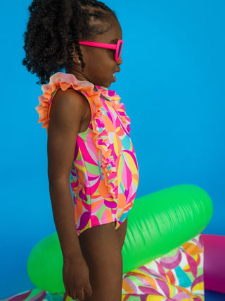 Neon Tropical Adventure Waterfall 1Pc Swimsuit