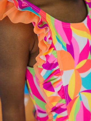 Neon Tropical Adventure Waterfall 1Pc Swimsuit