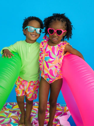 Neon Tropical Adventure Waterfall 1Pc Swimsuit