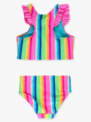 Neon Rainbow Stripe Racerback Flutter Tankini