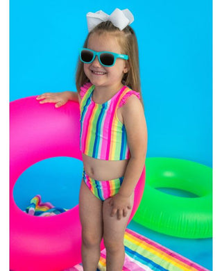 Neon Rainbow Stripe Racerback Flutter Tankini