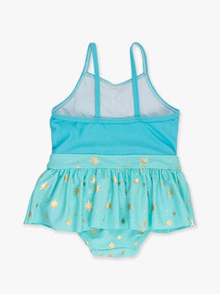 Teal Golden Princess Big Bow Skirted 1Pc Swimsuit
