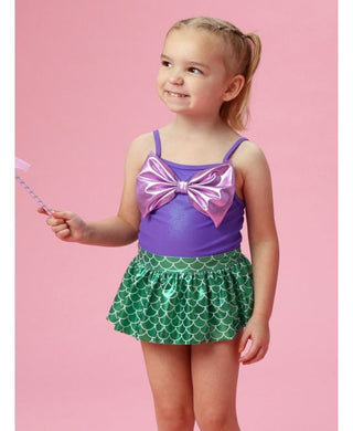 RuffleButts Shiny Mermaid Princess Big Bow Skirted One Piece Swimsuit