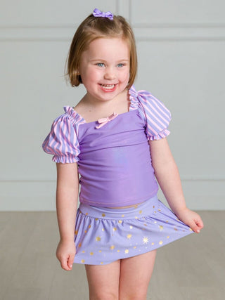 Amethyst Princess Puff Sleeve 2Pc Skirted Swimsuit
