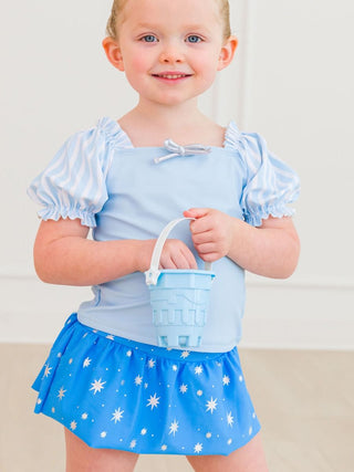 Crystal Blue Princess Puff Sleeve 2Pc Skirted Swimsuit