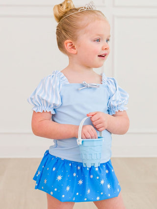 Crystal Blue Princess Puff Sleeve 2Pc Skirted Swimsuit