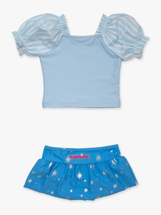 Crystal Blue Princess Puff Sleeve 2Pc Skirted Swimsuit